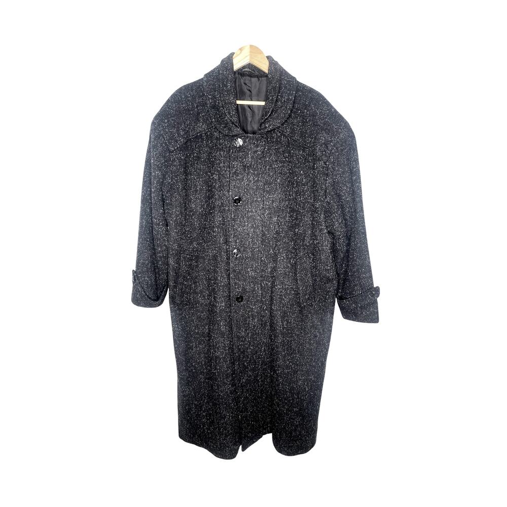 Neiman Marcus L Speckled Wool Coat  $750 Leather Oversized Slouchy Jacket Black - Picture 3 of 15